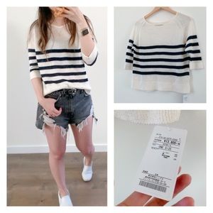Japanese striped knit v neck sweater - made in Japan